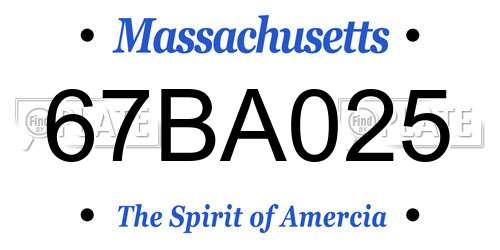 67BA025 Massachusetts License Plate