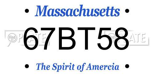 67BT58 Massachusetts License Plate