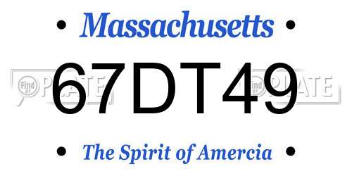 67DT49 Massachusetts License Plate