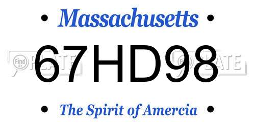 67HD98 Massachusetts License Plate