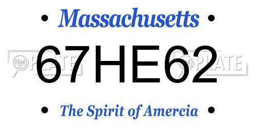 67HE62 Massachusetts License Plate