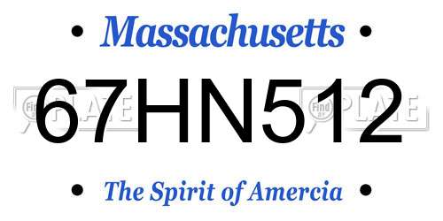 67HN512 Massachusetts License Plate