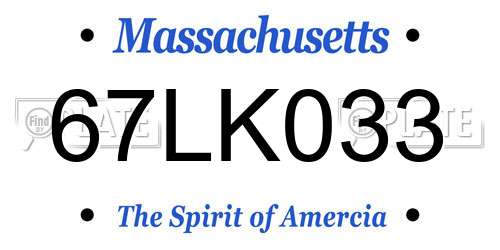 67LK033 Massachusetts License Plate