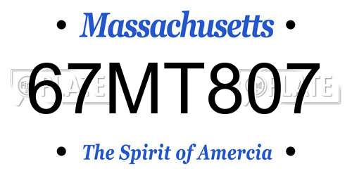 67MT807 Massachusetts License Plate
