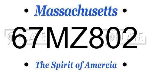 67MZ802 Massachusetts License Plate