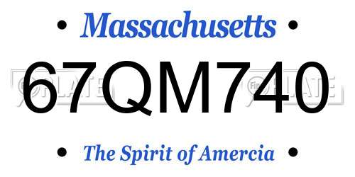 67QM740 Massachusetts License Plate