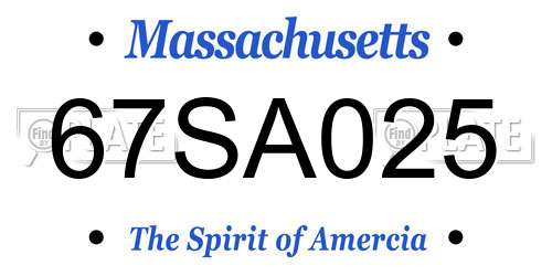 67SA025 Massachusetts License Plate