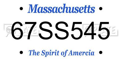67SS545 Massachusetts License Plate
