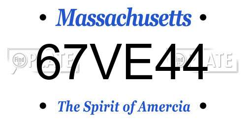 67VE44 Massachusetts License Plate