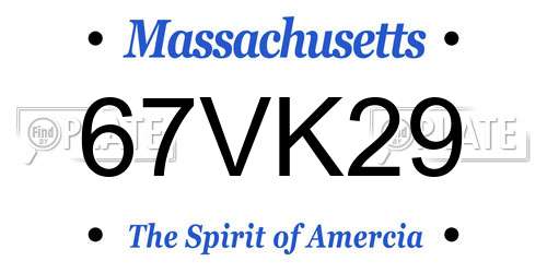 67VK29 Massachusetts License Plate