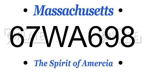 67WA698 Massachusetts License Plate