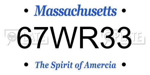 67WR33 Massachusetts License Plate
