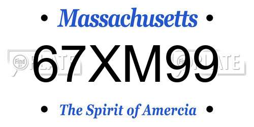 67XM99 Massachusetts License Plate