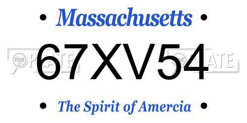 67XV54 Massachusetts License Plate