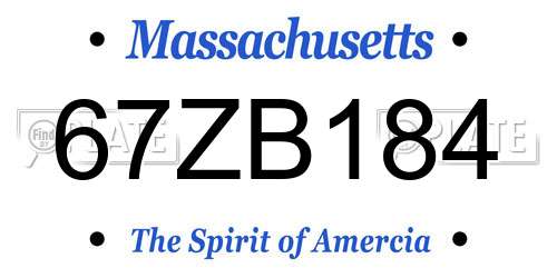 67ZB184 Massachusetts License Plate