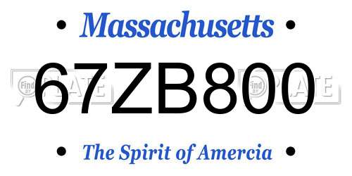 67ZB800 Massachusetts License Plate