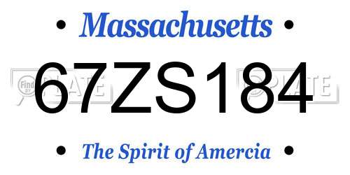 67ZS184 Massachusetts License Plate