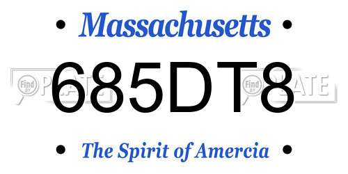 685DT8 Massachusetts License Plate