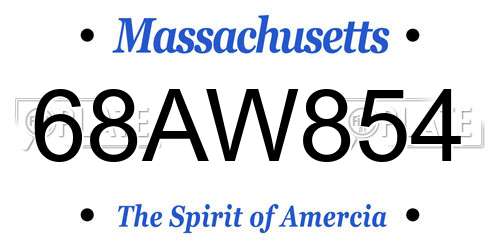 68AW854 Massachusetts License Plate