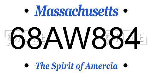 68AW884 Massachusetts License Plate