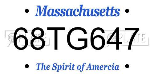 68TG647 Massachusetts License Plate