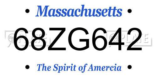 68ZG642 Massachusetts License Plate