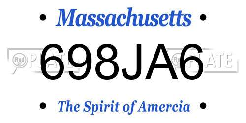 698JA6 Massachusetts License Plate