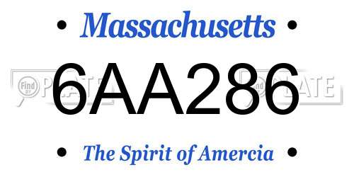 6AA286 Massachusetts License Plate