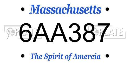 6AA387 Massachusetts License Plate