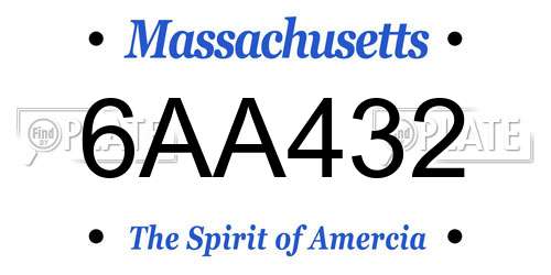 6AA432 Massachusetts License Plate