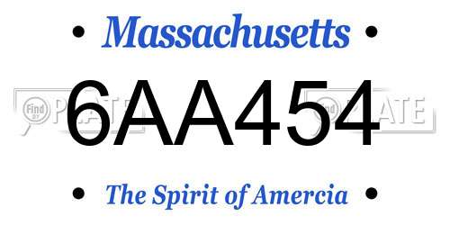 6AA454 Massachusetts License Plate