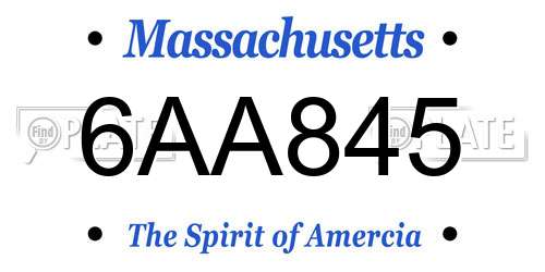 6AA845 Massachusetts License Plate