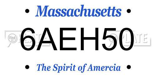 6AEH50 Massachusetts License Plate