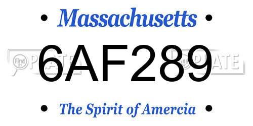 6AF289 Massachusetts License Plate