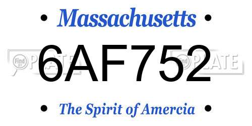6AF752 Massachusetts License Plate
