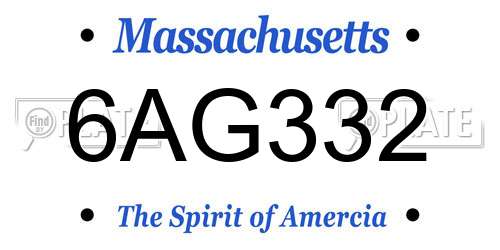 6AG332 Massachusetts License Plate