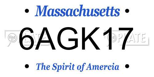 6AGK17 Massachusetts License Plate