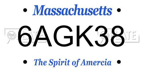 6AGK38 Massachusetts License Plate