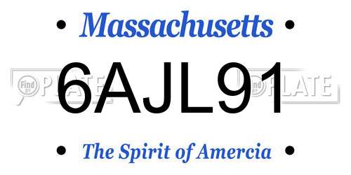 6AJL91 Massachusetts License Plate
