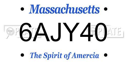 6AJY40 Massachusetts License Plate