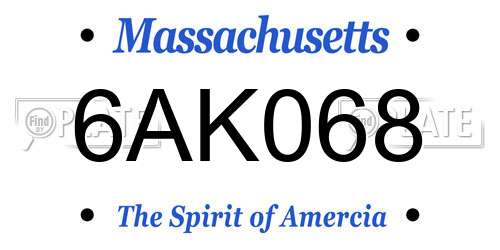 6AK068 Massachusetts License Plate