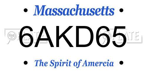 6AKD65 Massachusetts License Plate