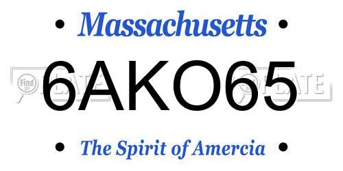 6AKO65 Massachusetts License Plate