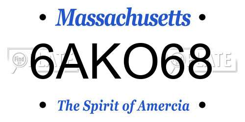 6AKO68 Massachusetts License Plate