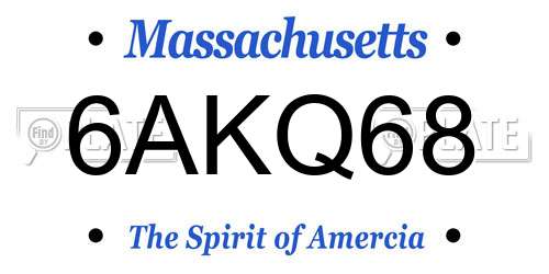 6AKQ68 Massachusetts License Plate