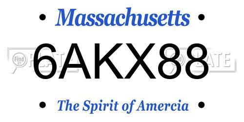 6AKX88 Massachusetts License Plate