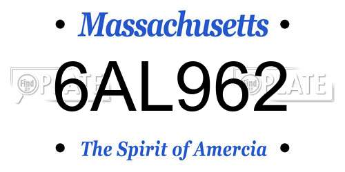 6AL962 Massachusetts License Plate
