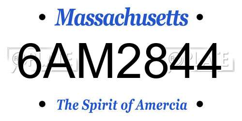 6AM2844 Massachusetts License Plate