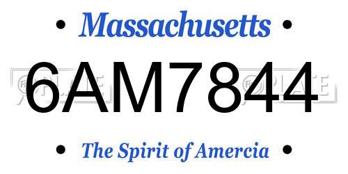 6AM7844 Massachusetts License Plate