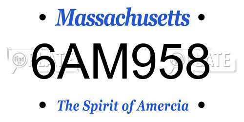 6AM958 Massachusetts License Plate